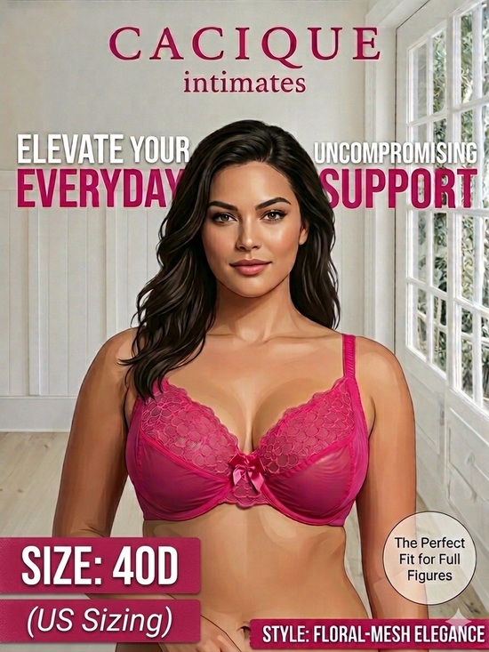 Cacique Other - CACIQUE Women's Hot Pink Floral Lace Unlined Underwire Bra 40D Bow Accents